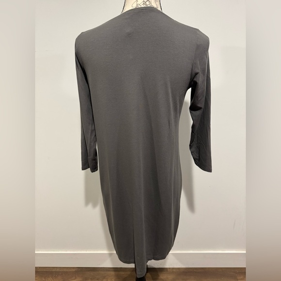 EILEEN FISHER Jersey V-Neck Three-Quarter-Sleeve Dress Gray Size Medium Petite - Picture 5 of 10